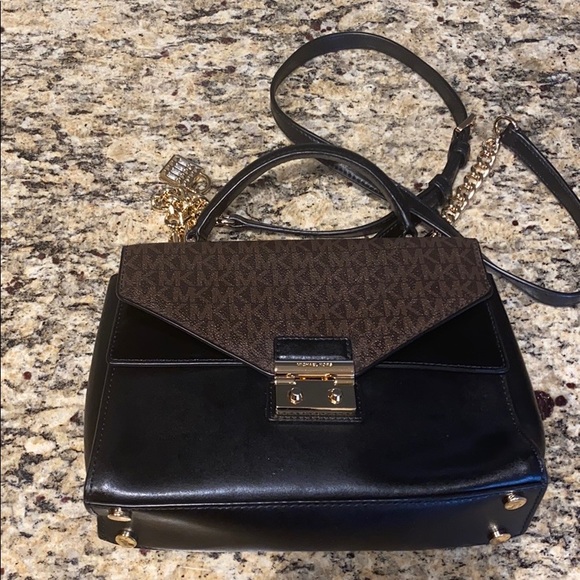 Michael Kors Sloan Leather Signature Logo Medium Satchel Bag, Brown & Black - Picture 11 of 12